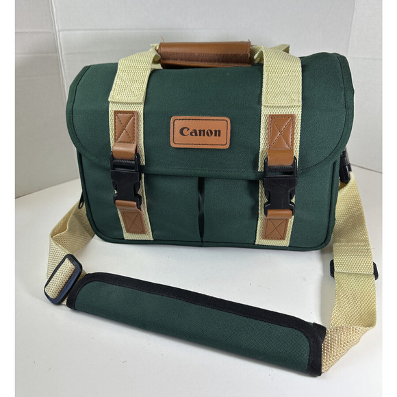 Retro Canon Camera Bag Organizer Green Pockets Shoulder Strap DSLR Carry Case - Picture 15 of 15